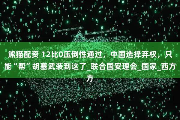 熊猫配资 12比0压倒性通过，中国选择弃权，只能“帮”胡塞武装到这了_联合国安理会_国家_西方