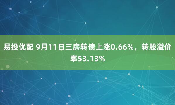 易投优配 9月11日三房转债上涨0.66%，转股溢价率53.13%